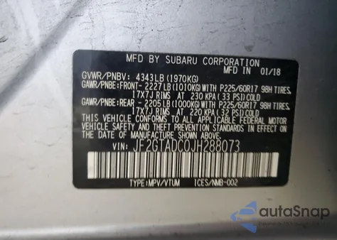 2018 Subaru Crosstrek Premium из США, поврежденный, VIN JF2GTADC0JH288073